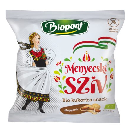 Biopont bio kukorica snack menyecske szív mogyorós ízesítéssel 45 g