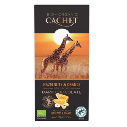 Cachet bio táblás étcsokoládé 57% narancs-mogyoró 100 g