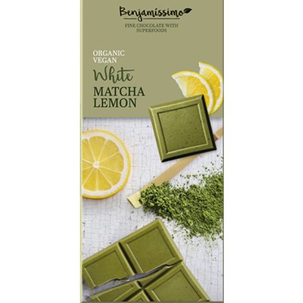 Benjamissimio bio vegán fehér csokoládé matcha tea és citrom 70 g